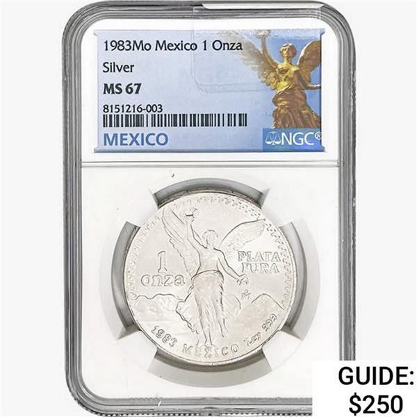 1983Mo 1oz. Silver Mexicanos Onza NGC MS67