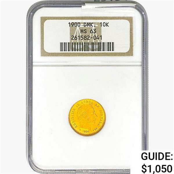 1900 .1296oz. Gold Denmark 10 Kroner NGC MS63