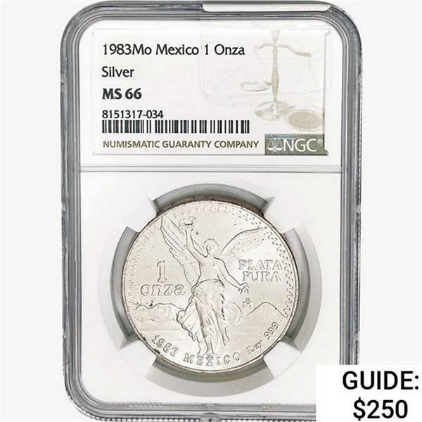 1983Mo 1oz. Silver Mexicanos Onza NGC MS66