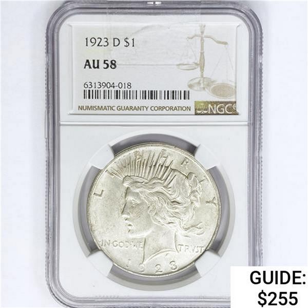 1923-D Silver Peace Dollar NGC AU58