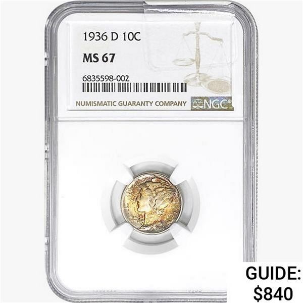 1936-D Mercury Silver Dime NGC MS67