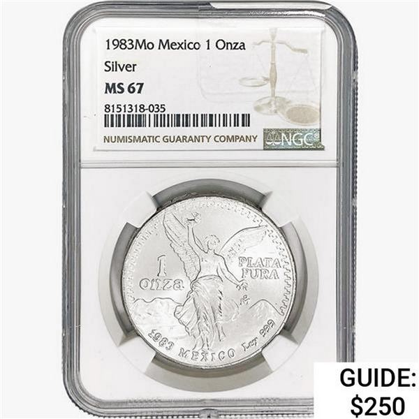 1983Mo 1oz. Silver Mexicanos Onza NGC MS67