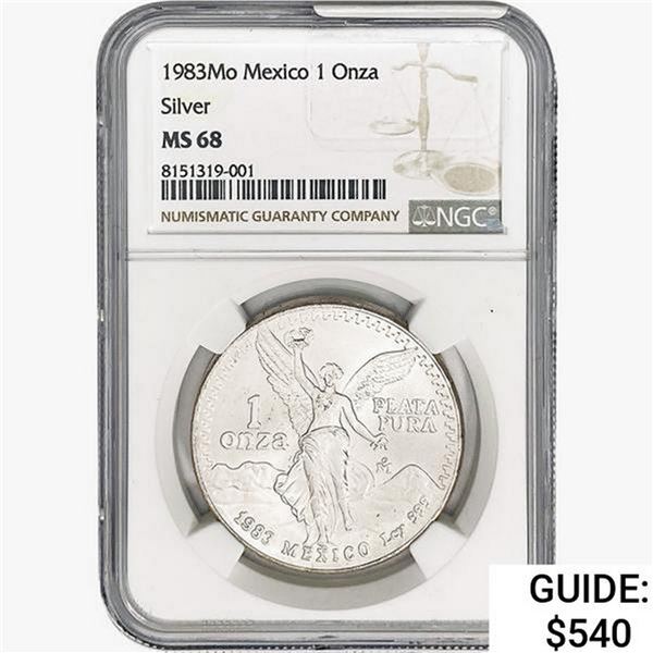 1983Mo 1oz. Silver Mexicanos Onza NGC MS68