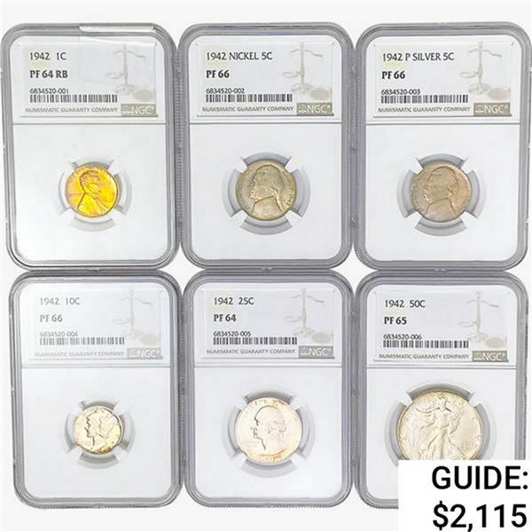 [6] 1942 Varied Coinage Set NGC PF