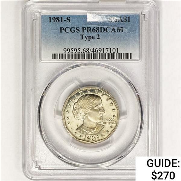 1981-S SBA Dollar PCGS PR68 DCAM, Ty 2