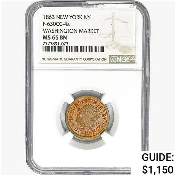 1863 NY Token F-630CC-4a WA Market NGC MS65 BN