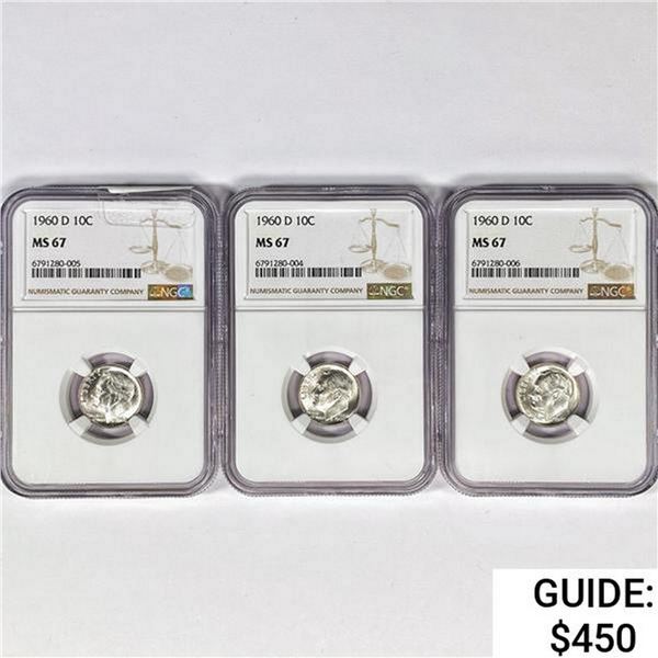 [3] 1960-D Roosevelt Silver Dimes NGC MS67