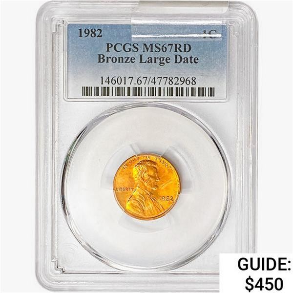 1982 Lincoln Memorial Cent PCGS MS67 RD BZ. LG. Dt.