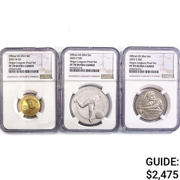 2022-W Negro Leagues Proof Set (3) NGC PF UC