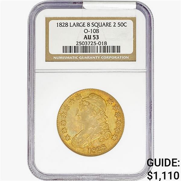 1828 Capped Bust Half Dollar NGC AU53 Lg.8 Sq.2