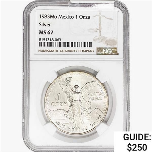 1983Mo 1oz. Silver Mexicanos Onza NGC MS67