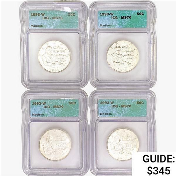 1993-W [4] Madison Silver Half Dollars ICG MS70