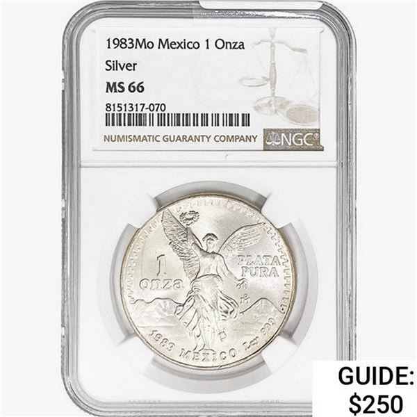 1983Mo 1oz. Silver Mexicanos Onza NGC MS66