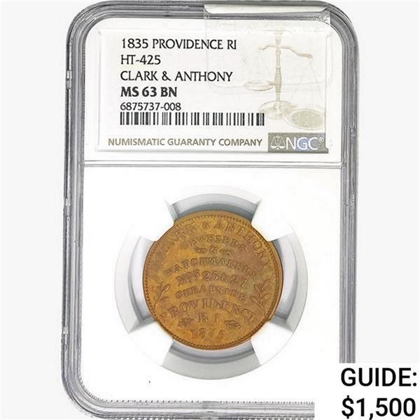 1835 RI Token HT-425 Clark&Anthony NGC MS63 BN