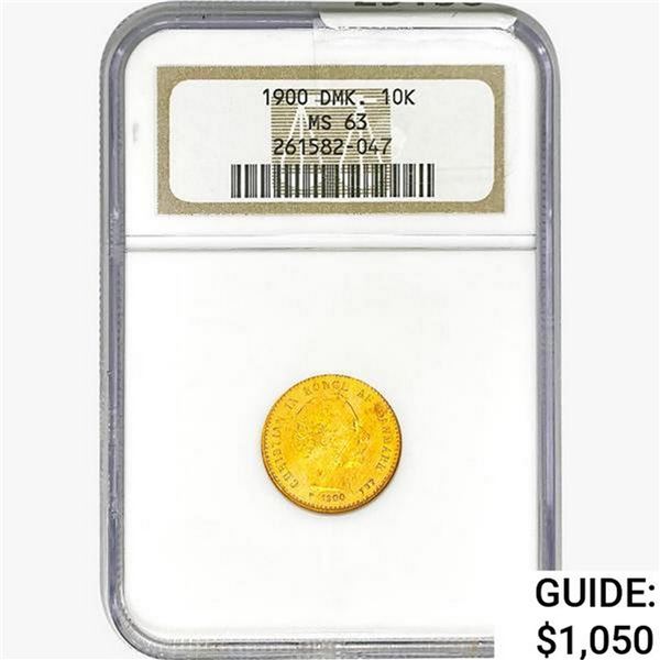1900 .1296oz. Gold Denmark 10 Kroner NGC MS63