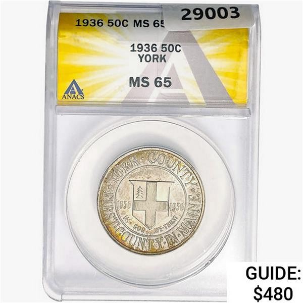 1936 York Half Dollar ANACS MS65