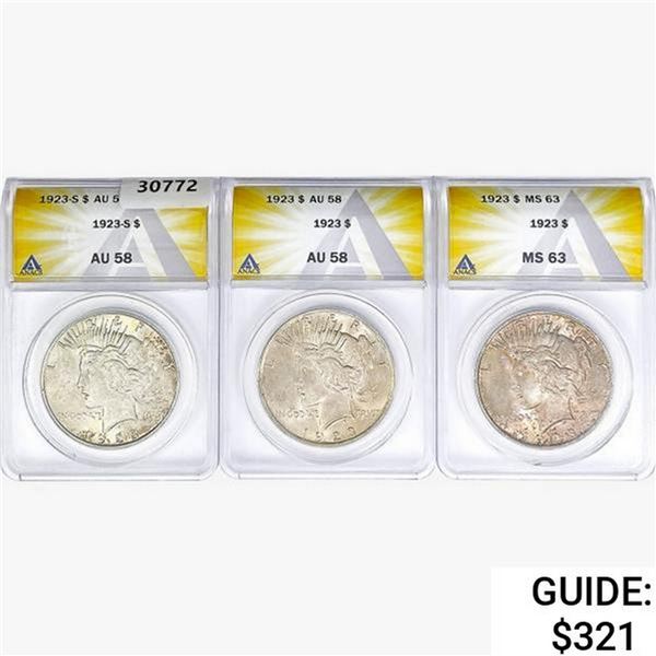 [3]1923 Silver Peace Dollar ANACS AU/MS58/62