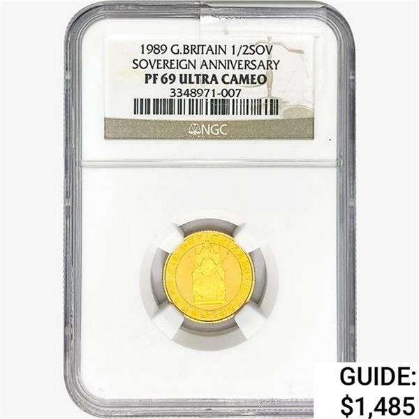 1989 .1176oz. Gold G.Britain 1/2Sov NGC PF69 UC