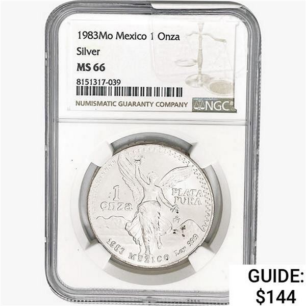 1983Mo 1oz. Silver Mexicanos Onza NGC MS66