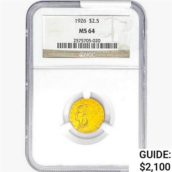 1926 $2.50 Gold Quarter Eagle NGC MS64