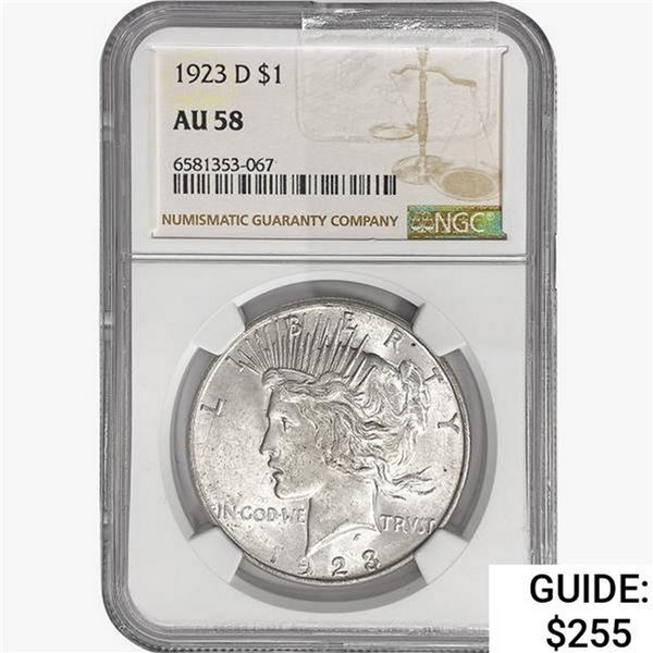 1923-D Silver Peace Dollar NGC AU58