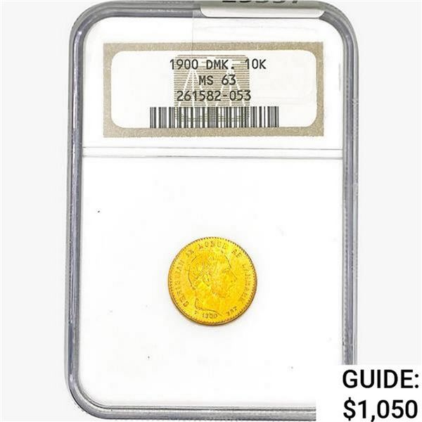 1900 .1296oz. Gold Denmark 10 Kroner NGC MS63