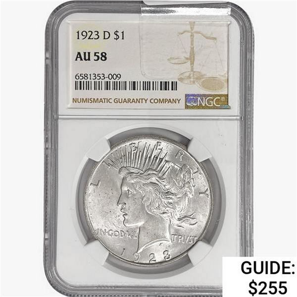 1923-D Silver Peace Dollar NGC AU58