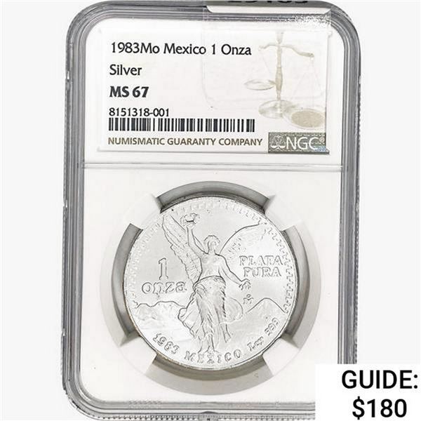 1983Mo 1oz. Silver Mexicanos Onza NGC MS67