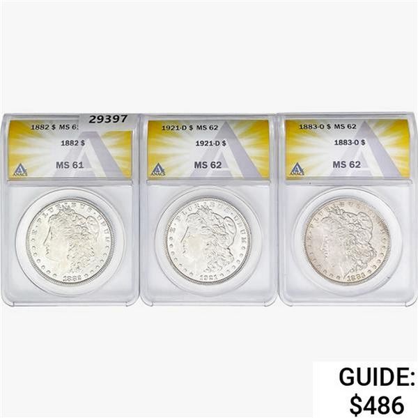 [3] 1882-1921 Morgan Silver Dollar ANACS MS61/62