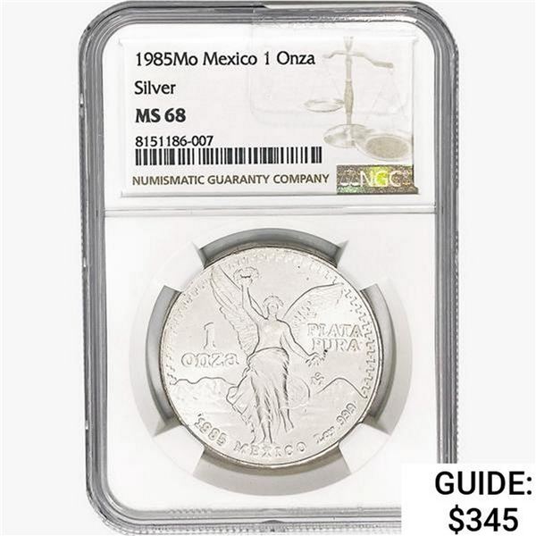 1985Mo 1oz. Silver Mexicanos Onza NGC MS68