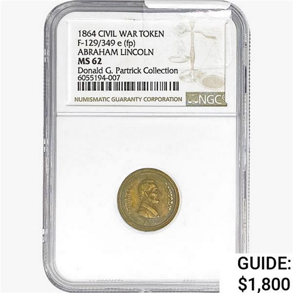 1864 Civ. W. Token F-129/349e (fp) NGC MS62 Lincoln