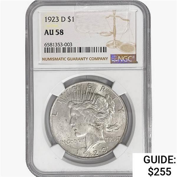 1923-D Silver Peace Dollar NGC AU58