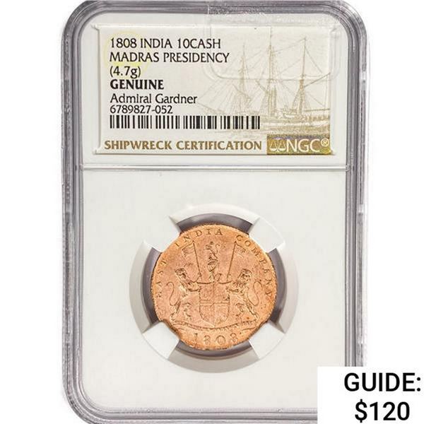 1808 India Madras Presidency 10Cash NGC Genuine