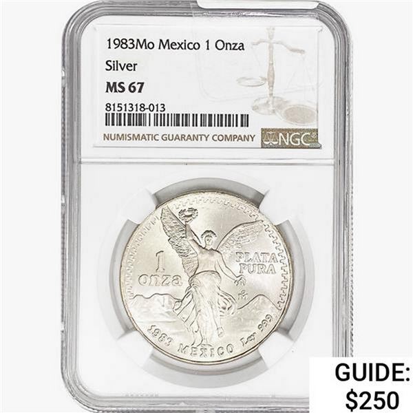 1983Mo 1oz. Silver Mexicanos Onza NGC MS67