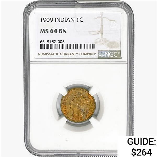 1909 Indian Head Cent NGC MS64 BN