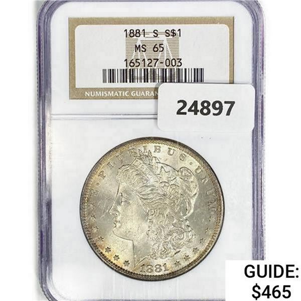1881-S Morgan Silver Dollar NGC MS65