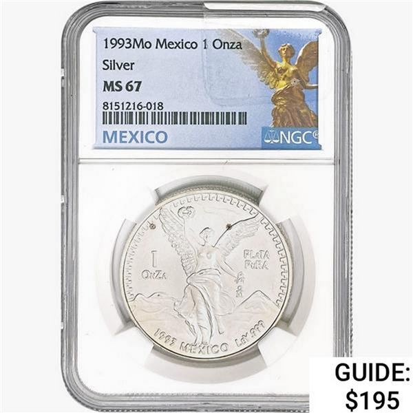 1993Mo 1oz. Silver Mexicanos Onza NGC MS67