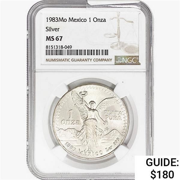 1983Mo 1oz. Silver Mexicanos Onza NGC MS67