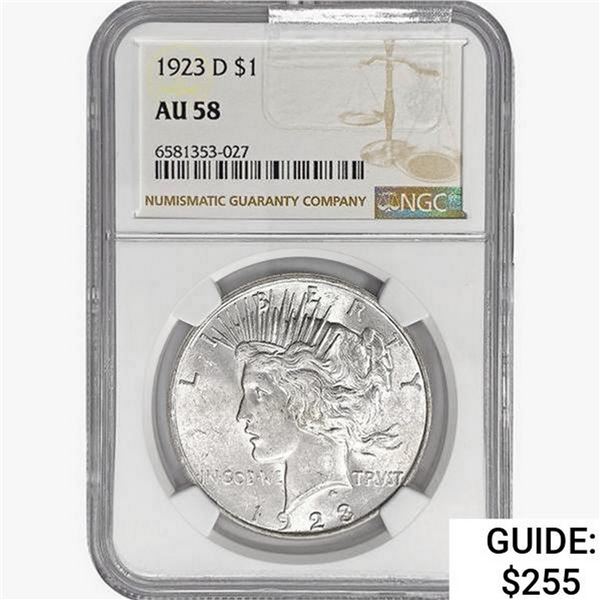 1923-D Silver Peace Dollar NGC AU58