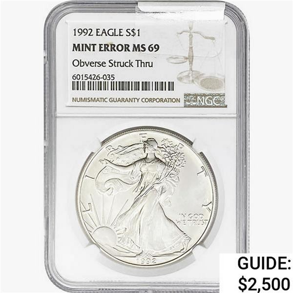 1992 Silver Eagle NGC MS69 Mint Error