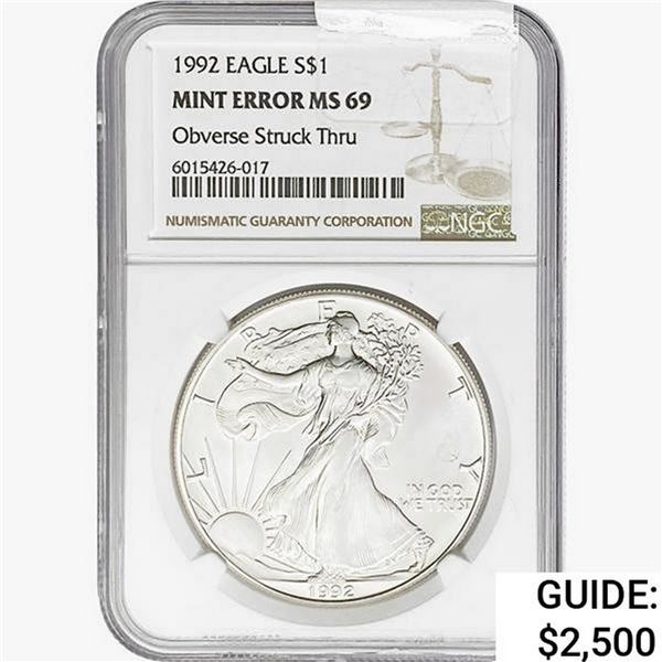 1992 Silver Eagle NGC MS69 Mint Error