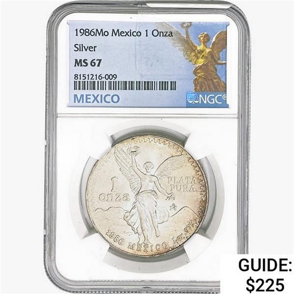 1986Mo 1oz. Silver Mexicanos Onza NGC MS67