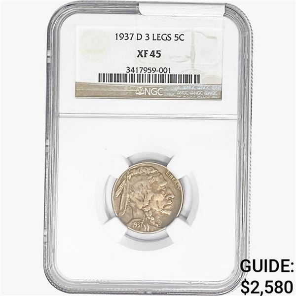 1937-D Buffalo Nickel NGC XF45 3 Legs