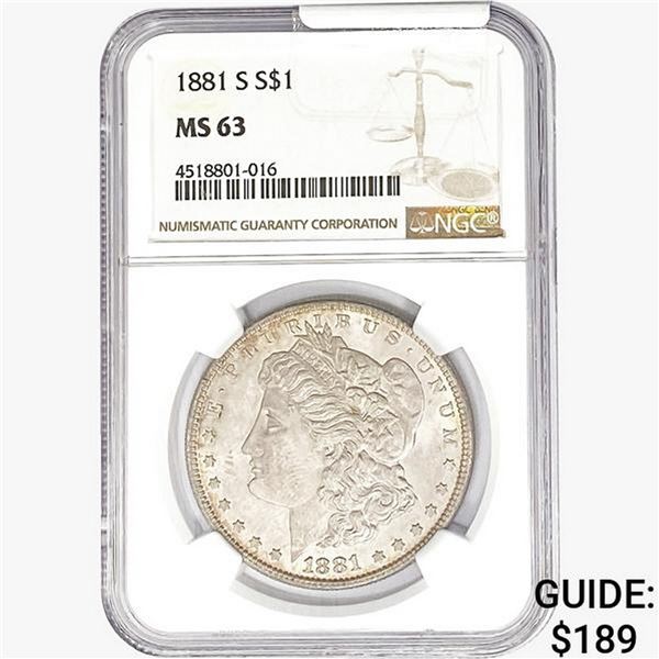 1881-S Morgan Silver Dollar NGC MS63