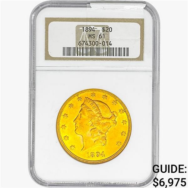 1894 $20 Gold Double Eagle NGC MS61