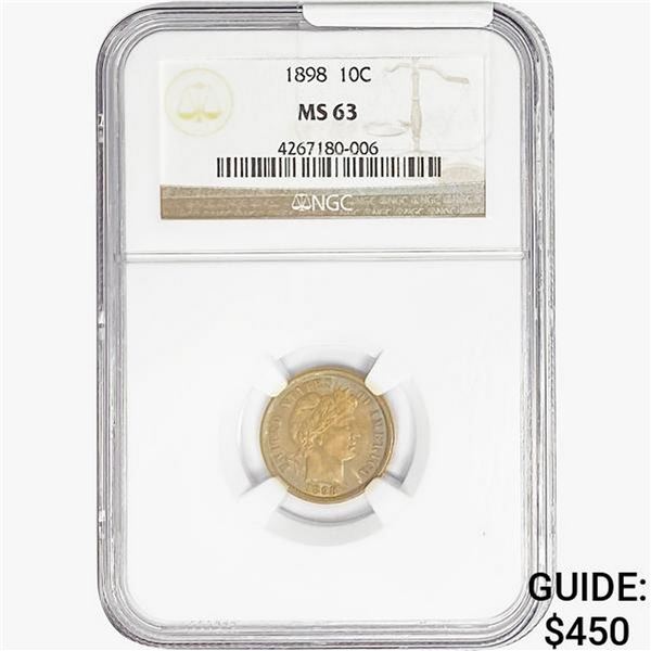 1898 Barber Dime NGC MS63