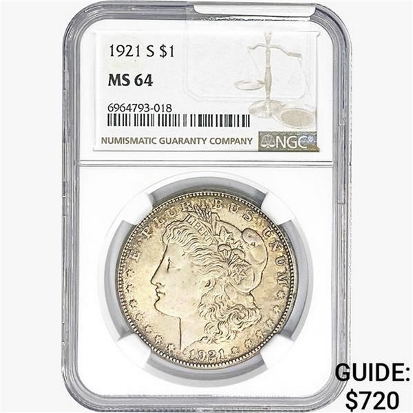 1921-S Morgan Silver Dollar NGC MS64