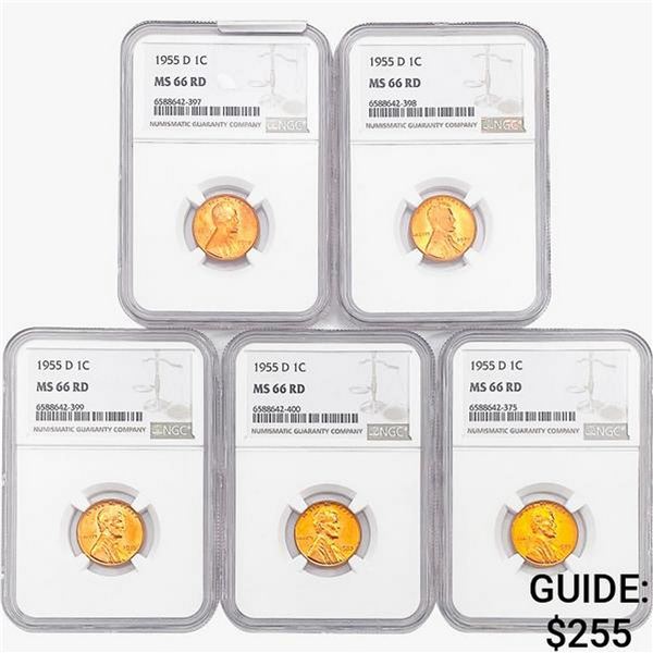[5]1955-D Wheat Cent NGC MS66 RD
