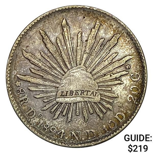 1894Do ND Mexico Silver 8 Reales NEARLY UNCIRCULATED