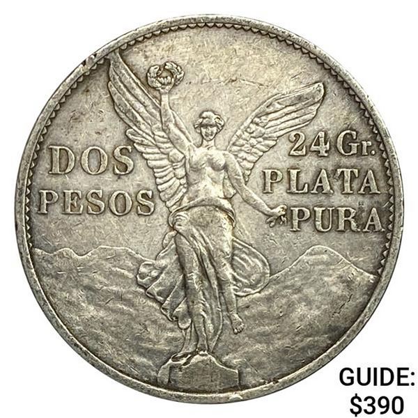 1921Mo Mexico Silver 2 Pesos NEARLY UNCIRCULATED